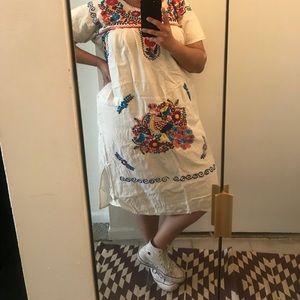 Mexican cotton hand-embroidered smock dress